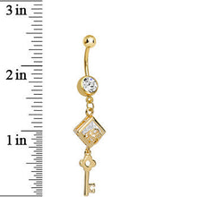 Load image into Gallery viewer, Clear Gem Gold Plated Key to My Diary Dangle Belly Ring
