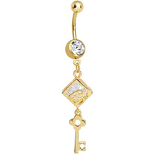Load image into Gallery viewer, Clear Gem Gold Plated Key to My Diary Dangle Belly Ring
