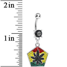Load image into Gallery viewer, Black Gem Paved Pentagon Rasta Flag Pot Leaf Dangle Belly Ring
