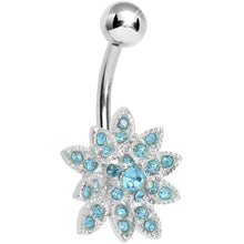 Load image into Gallery viewer, Aqua Gem 3D Dazzle Flower Belly Ring

