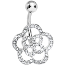 Load image into Gallery viewer, Clear Gem Hollow Buttercup Flower Belly Ring
