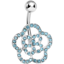 Load image into Gallery viewer, Aqua Gem Hollow Buttercup Flower Belly Ring

