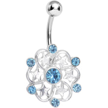 Load image into Gallery viewer, Aqua Gem Princess Star Petals Flower Belly Ring
