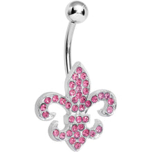 Load image into Gallery viewer, Pink Gem Fabulous Fleur de Lis Belly Ring
