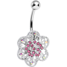 Load image into Gallery viewer, Pink Aurora Gem Dazzling Daisy Flower Belly Ring
