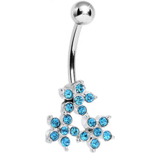 Load image into Gallery viewer, Aqua Gem Trio of Flowers Belly Ring
