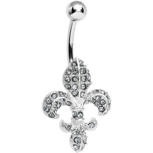 Load image into Gallery viewer, Crystalline Gem Paved Fabulous Fleur De Lis Belly Ring

