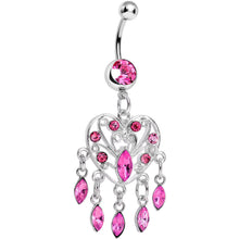 Load image into Gallery viewer, Pink Gem Shimmering Teardrop Heart Dangle Belly Ring
