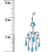 Load image into Gallery viewer, Aqua Gem Shimmering Teardrop Heart Dangle Belly Ring
