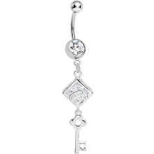 Load image into Gallery viewer, Clear Gem Key to My Diary Dangle Belly Ring
