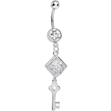 Load image into Gallery viewer, Clear Gem Key to My Diary Dangle Belly Ring
