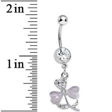 Load image into Gallery viewer, Clear Gem Light Purple Pearlescent Petals Flower Dangle Belly Ring
