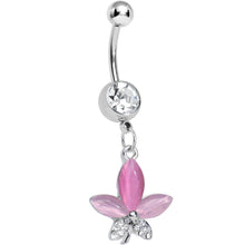 Load image into Gallery viewer, Clear Gem Blooming Pink Pearly Flower Dangle Belly Ring
