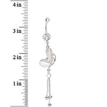 Load image into Gallery viewer, Clear Gem White Pearlescent Butterfly Dangle Belly Ring
