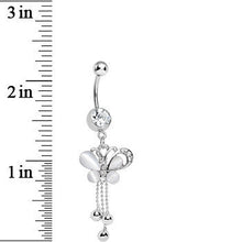 Load image into Gallery viewer, Clear Gem Silver Beads White Pearly Butterfly Dangle Belly Ring
