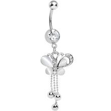 Load image into Gallery viewer, Clear Gem Silver Beads White Pearly Butterfly Dangle Belly Ring
