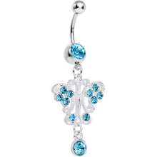 Load image into Gallery viewer, Aqua Gem Elegant Symmetry Butterfly Dangle Belly Ring
