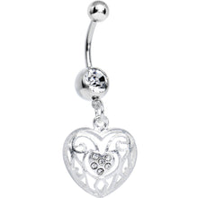 Load image into Gallery viewer, Clear Gem Flattering Hollow Heart Dangle Belly Ring
