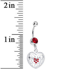 Load image into Gallery viewer, Red Gem Flattering Hollow Heart Dangle Belly Ring
