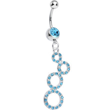 Load image into Gallery viewer, Aqua Gem Paved Double Eight Dangle Belly Ring
