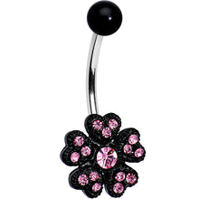 Load image into Gallery viewer, Pink Gem Midnight Black Five Petal Flower Belly Ring
