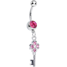 Load image into Gallery viewer, Pink Gem Antique Magic Heart Key Dangle Belly Ring
