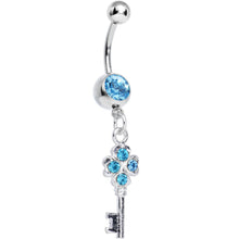 Load image into Gallery viewer, Aqua Gem Antique Magic Heart Key Dangle Belly Ring
