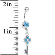 Load image into Gallery viewer, Aqua Gem Antique Magic Heart Key Dangle Belly Ring
