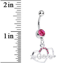 Load image into Gallery viewer, Pink Gem Cupid Arrow Love Heart Dangle Belly Ring
