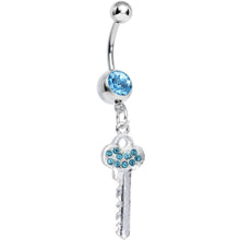 Load image into Gallery viewer, Aqua Gem Jazzy Glam Key Dangle Belly Ring
