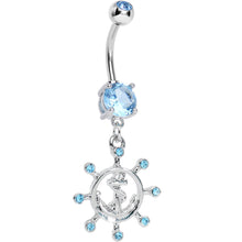 Load image into Gallery viewer, Aqua Gem Sailing in Style Ship Wheel and Anchor Dangle Belly Ring

