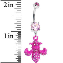Load image into Gallery viewer, Pink Gem Hot Pink Flipped Fleur de Lis Dangle Belly Ring

