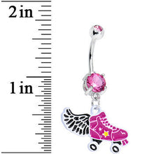 Load image into Gallery viewer, Pink Gem Hot Pink Winged Roller Skate Dangle Belly Ring
