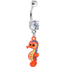 Load image into Gallery viewer, Clear Gem Adorable Orange Baby Seahorse Dangle Belly Ring
