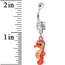 Load image into Gallery viewer, Clear Gem Adorable Orange Baby Seahorse Dangle Belly Ring

