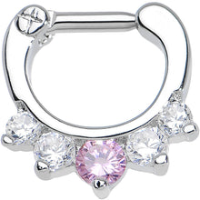 Load image into Gallery viewer, 14G 1/4 Five Clear and Pink Cubic Zirconia Septum Clicker
