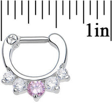 Load image into Gallery viewer, 14G 1/4 Five Clear and Pink Cubic Zirconia Septum Clicker
