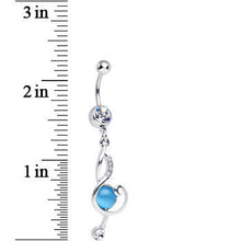 Load image into Gallery viewer, Clear Gem Aqua Bell Musical Note Dangle Belly Ring
