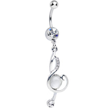 Load image into Gallery viewer, Clear Gem White Ball Musical Note Dangle Belly Ring
