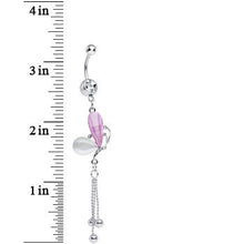 Load image into Gallery viewer, Clear Gem Pink and White Pearlescent Butterfly Dangle Belly Ring
