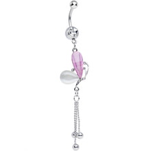 Load image into Gallery viewer, Clear Gem Pink and White Pearlescent Butterfly Dangle Belly Ring

