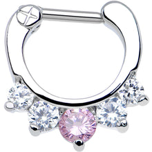 Load image into Gallery viewer, 16G 1/4 Five Clear and Pink Cubic Zirconia Septum Clicker
