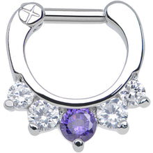 Load image into Gallery viewer, 14G 1/4 Five Clear and Tanzanite Cubic Zirconia Septum Clicker
