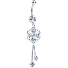 Load image into Gallery viewer, Clear CZ Clear Four Heart Clover Dangle Belly Ring
