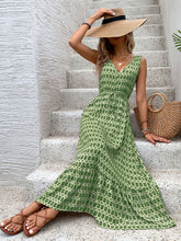 Load image into Gallery viewer, Vintage Printed V-Neck Tie Waist Midi Dress Lightweight Trendy &amp; Elegant Dress for Women
