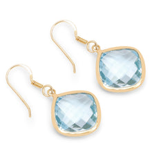 Load image into Gallery viewer, 14K Yellow Gold Plated 29.00 Carat Genuine Blue Topaz .925 Sterling Silver Earrings
