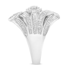 Load image into Gallery viewer, .925 Sterling Silver 1-1/8 Cttw Round &amp; Baguette Diamond 'Flower &amp; Fern' Cluster Cocktail Fashion Ring (I-J Color, I2-I3 Clarity) - Size 6
