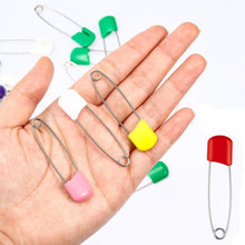 Load image into Gallery viewer, 50Pcs Baby Safety Pins Plastic Head Cloth Diaper Pins Stainless Steel Sewing Safety Pins for Quilting Knitting Stitch Markers Stainless Steel Nappy Pins for Quilting Sewing Locking Safety Pins

