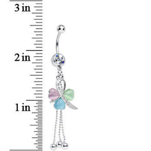 Load image into Gallery viewer, Clear Gem Multicolored Ribbon Hearts Dangle Belly Ring
