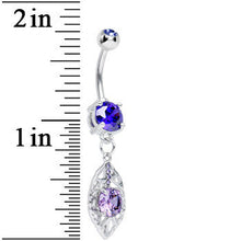 Load image into Gallery viewer, Purple CZ Extravagant Eye Dangle Belly Ring
